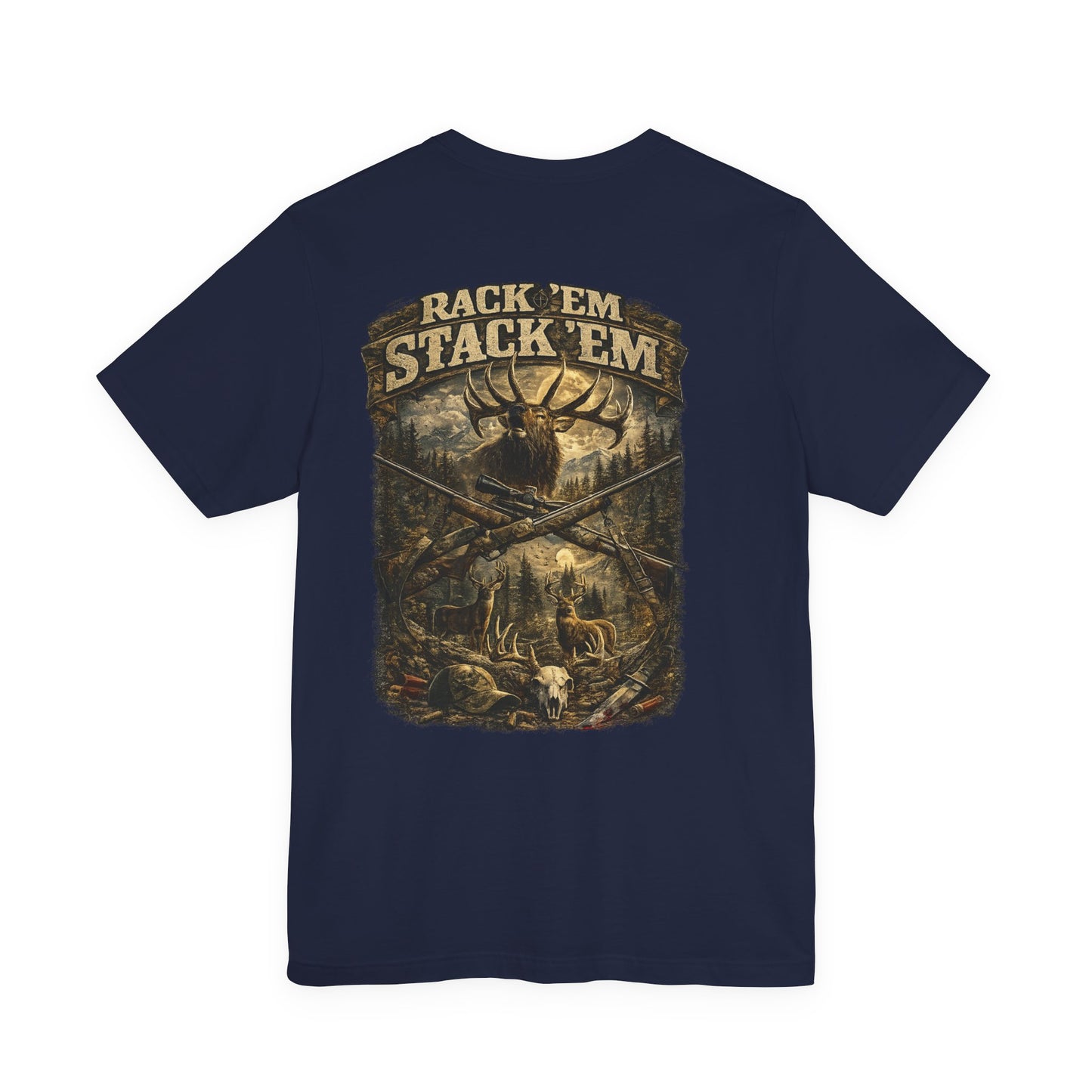 Rack ’Em Stack ’Em™ Hunting Shirt | Vintage Elk Hunter Graphic Tee | Outdoor & Deer Hunting Apparel