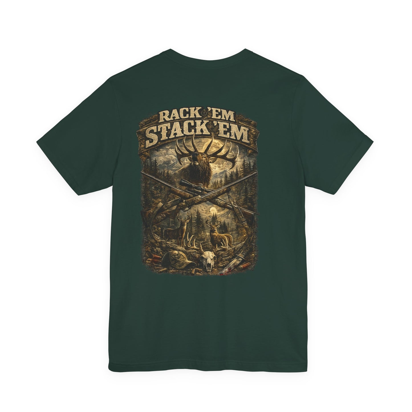 Rack ’Em Stack ’Em™ Hunting Shirt | Vintage Elk Hunter Graphic Tee | Outdoor & Deer Hunting Apparel