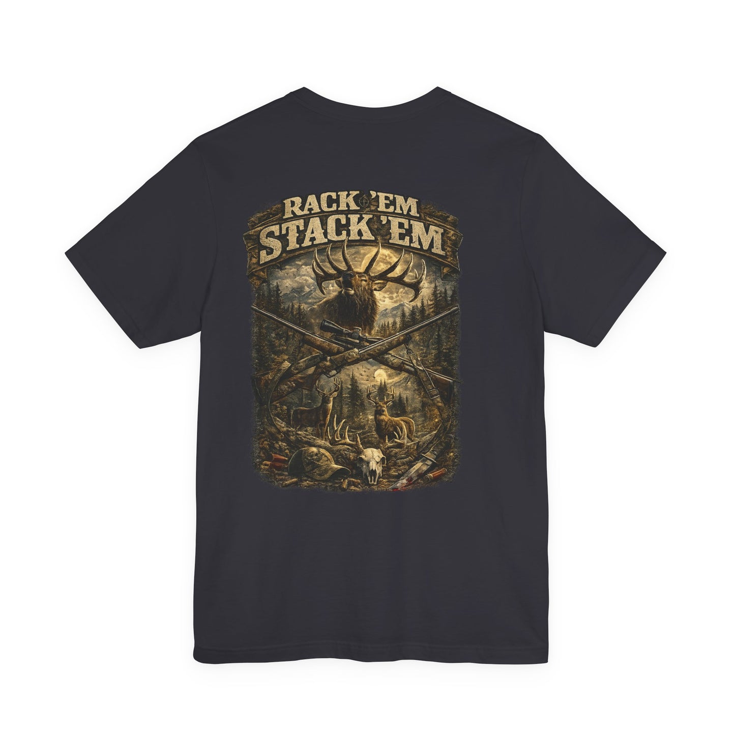 Rack ’Em Stack ’Em™ Hunting Shirt | Vintage Elk Hunter Graphic Tee | Outdoor & Deer Hunting Apparel