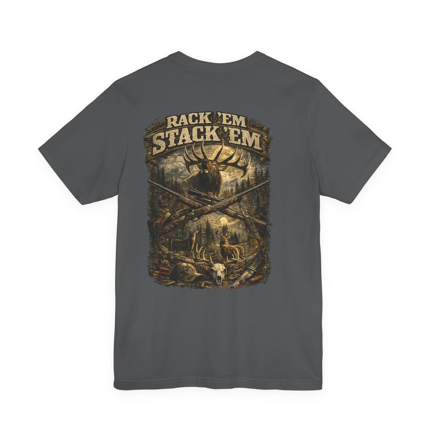 Rack ’Em Stack ’Em™ Hunting Shirt | Vintage Elk Hunter Graphic Tee | Outdoor & Deer Hunting Apparel