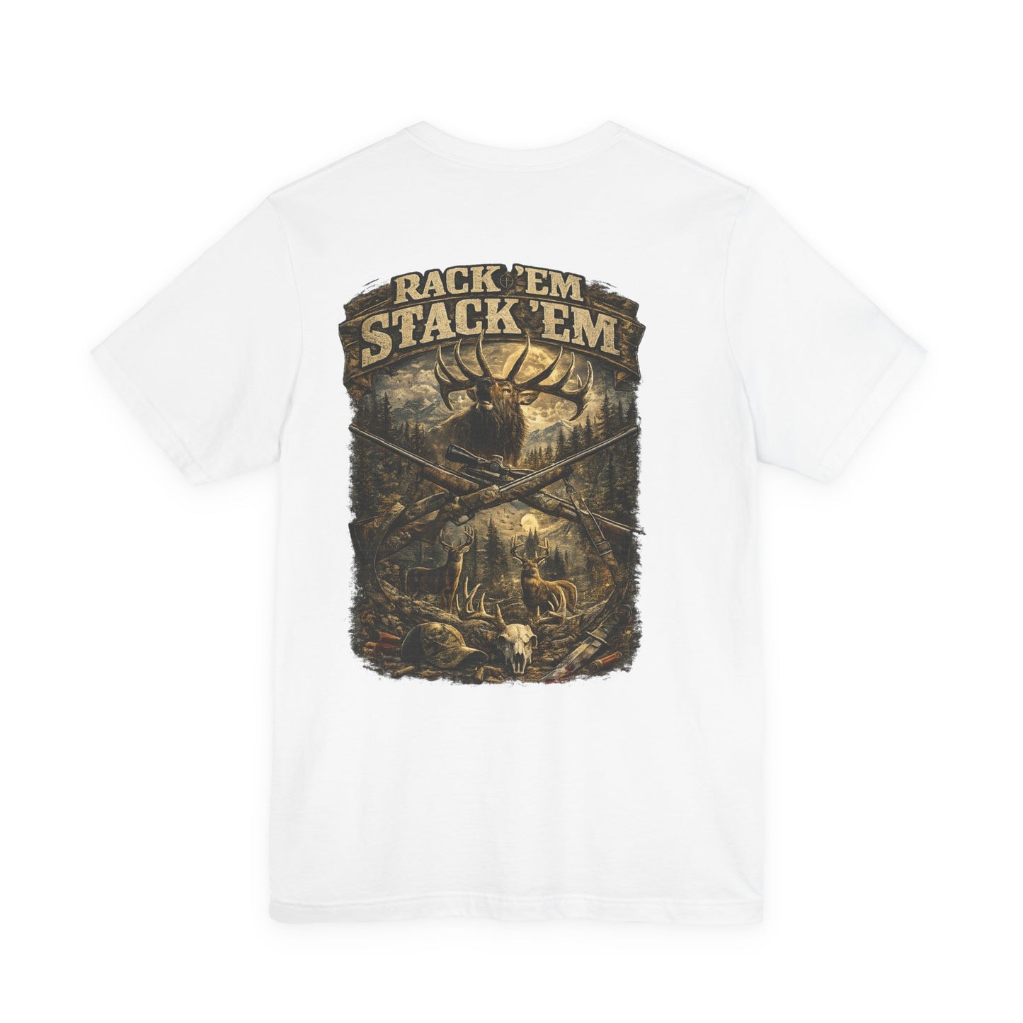 Rack ’Em Stack ’Em™ Hunting Shirt | Vintage Elk Hunter Graphic Tee | Outdoor & Deer Hunting Apparel
