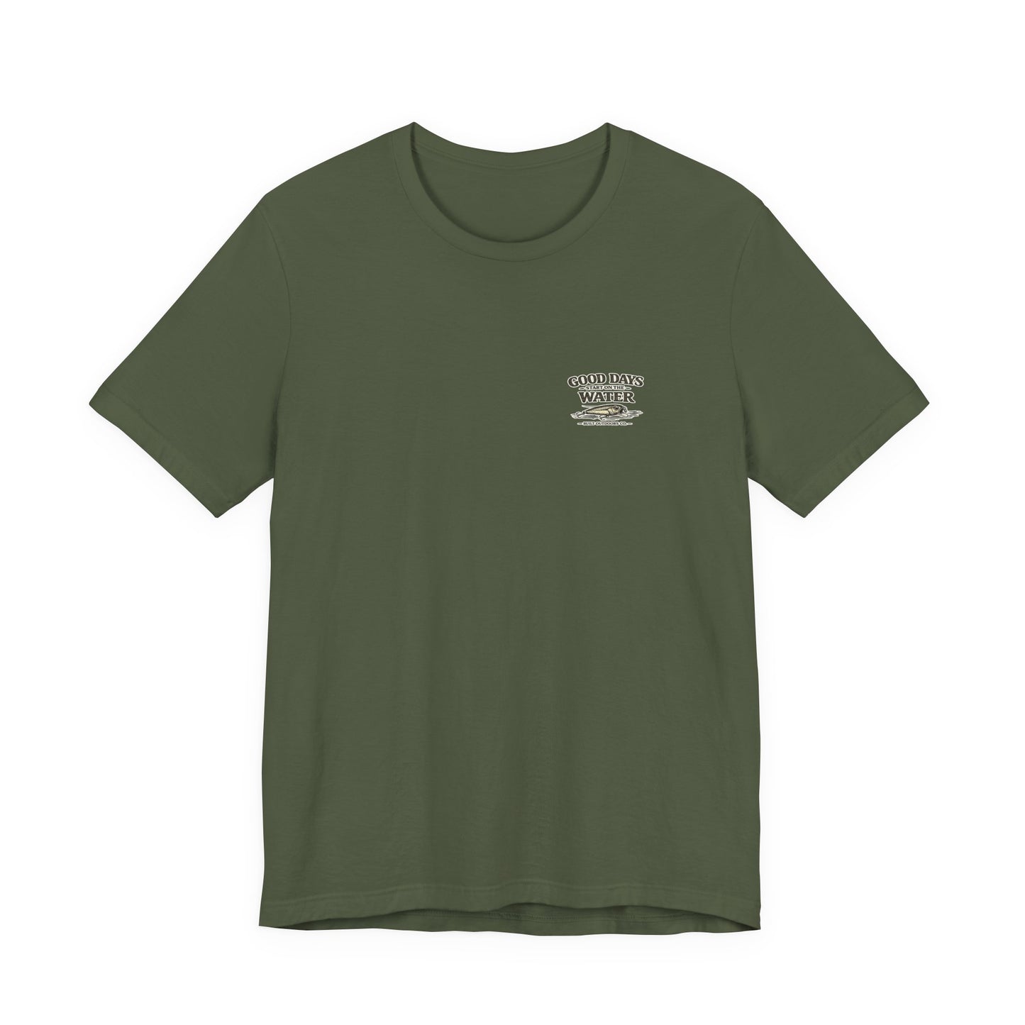 Built Outdoors Co.™ Good Days Start on the Water Fishing T-Shirt | Outdoor Lifestyle Graphic Tee | Fisherman Gift