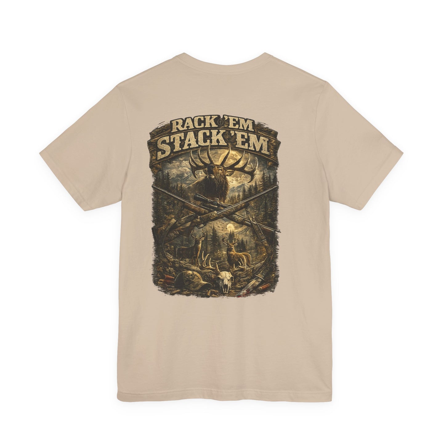 Rack ’Em Stack ’Em™ Hunting Shirt | Vintage Elk Hunter Graphic Tee | Outdoor & Deer Hunting Apparel